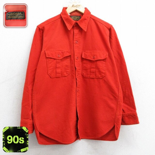 【50%OFF】エディーバウアー 90s 長袖ヘビーフランネルシャツ オレンジ L | 古着