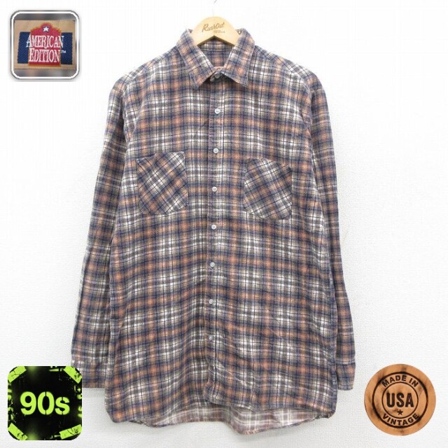 【50%OFF】フランネル 90s 長袖シャツ チェック ネイビー L | 古着