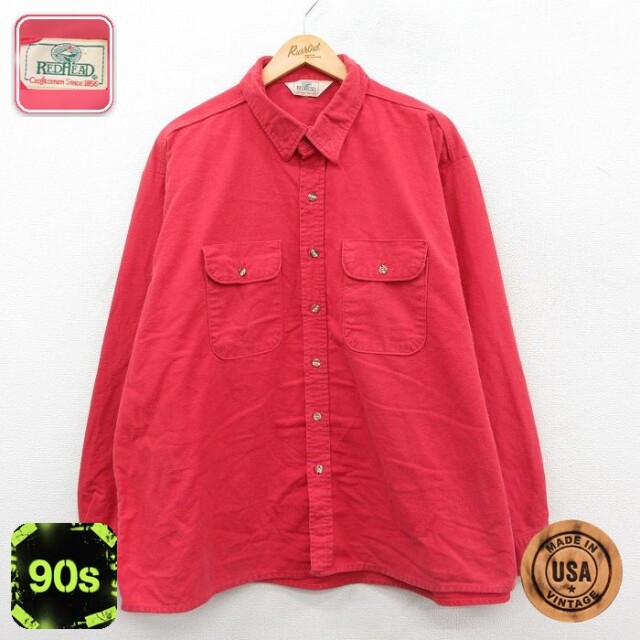 レッドキャップ 90s 長袖フランネルシャツ レッド XL | 古着