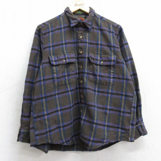 L★古着 ボストントレーダーズ 長袖 ウール シャツ メンズ 00年代 00s 濃茶他 チェック 26jan16