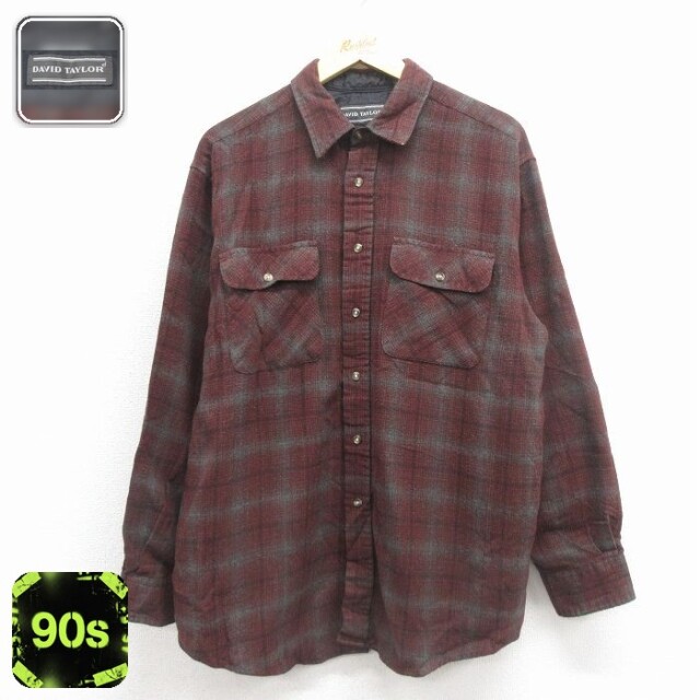 【50%OFF】ウール 90s 長袖シャツ オンブレチェック バーガンディ L | 古着