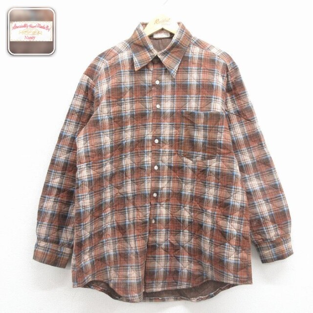 【50%OFF】ロング丈キルティングフランネルシャツ チェック ブラウン L | 古着
