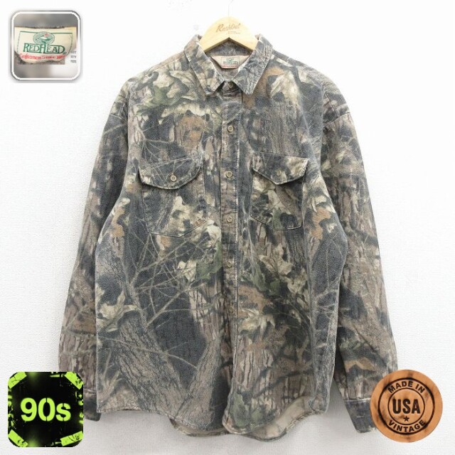 【50%OFF】レッドヘッド 90s 長袖フランネルシャツ 迷彩 ブラウン XL | 古着