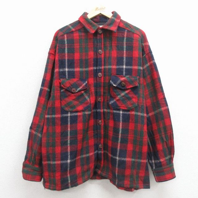 XL★古着 アメリカンイーグル 長袖 ウール シャツ メンズ 00年代 00s 大きいサイズ 赤 チェック 26jan17