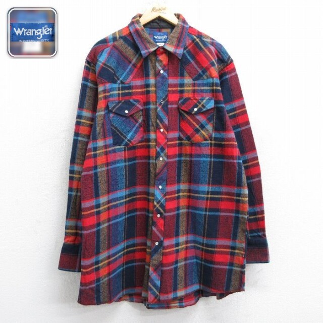【50%OFF】ラングラー 長袖ウエスタンフランネルシャツ チェック レッド XL | 古着