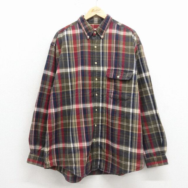 XL★古着 エディーバウアー 長袖 フランネル シャツ メンズ 00年代 00s 大きいサイズ ロング丈 コットン ボタンダウン 緑系他 チェック 26feb02