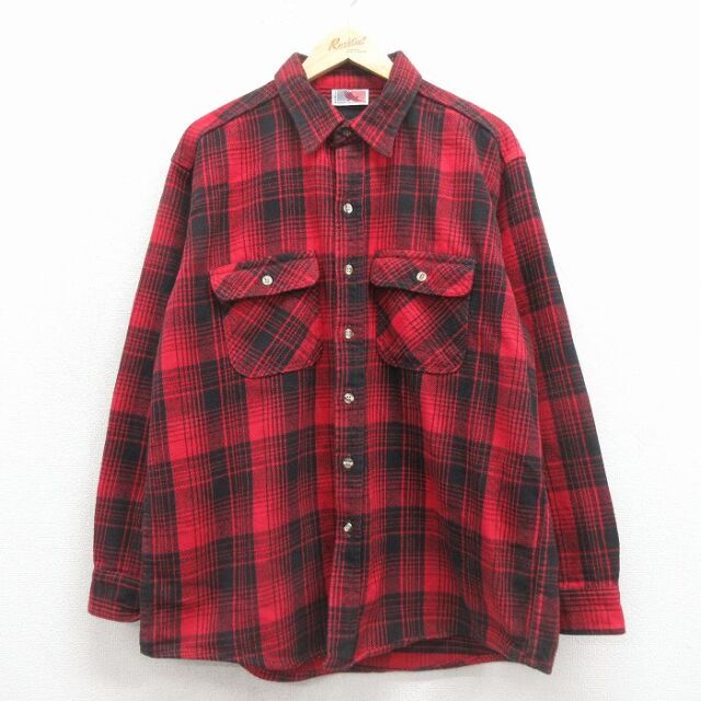 XL★古着 長袖 ヘビー フランネル シャツ メンズ 90年代 90s 大きいサイズ USA製 赤他 チェック 26feb02