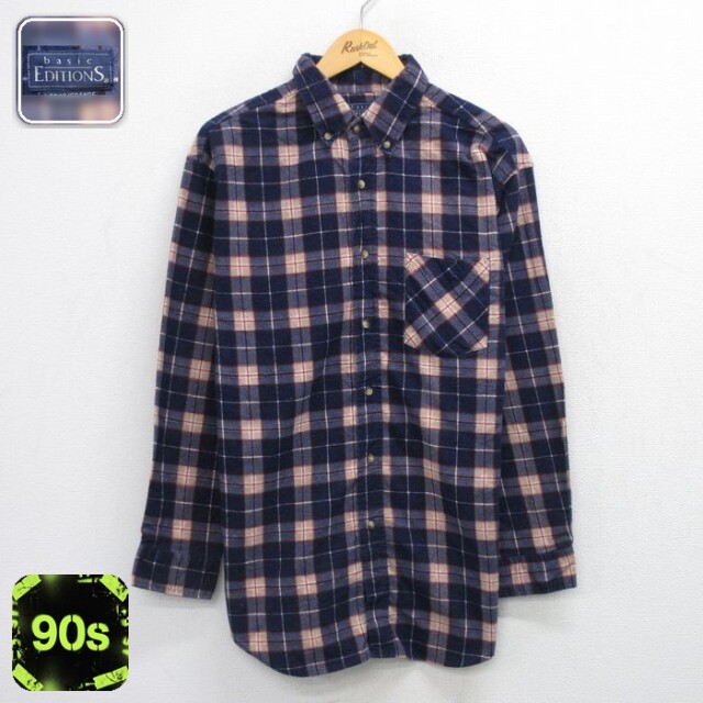 【50%OFF】ベーシックエディションズ 90s 長袖フランネルシャツ ネイビーチェック L | 古着