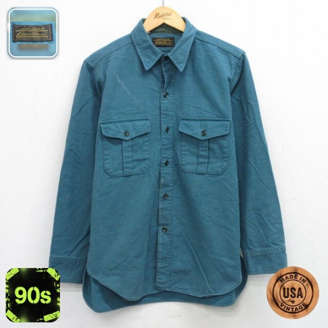 【50%OFF】エディーバウアー 90s 長袖フランネルシャツ グリーン XL | 古着
