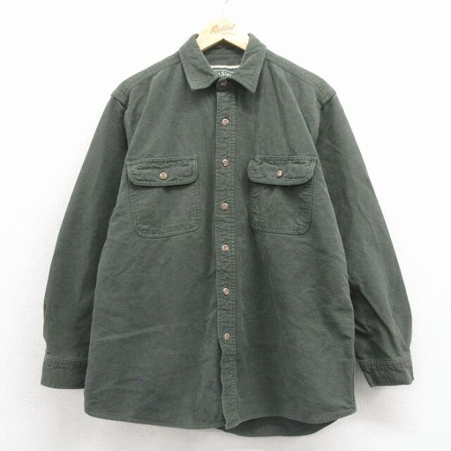 長袖フランネルシャツ ダークグリーン XL | 古着