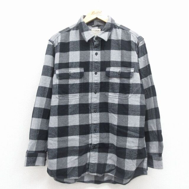 L★古着 エルエルビーン 長袖 フランネル シャツ メンズ 00年代 00s コットン 黒他 バッファロー チェック 26feb10