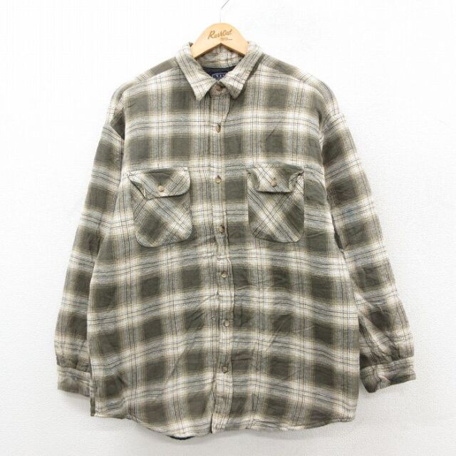 ベーシックエディションズ 90s 長袖フランネルシャツ オンブレ グリーンチェック L | 古着