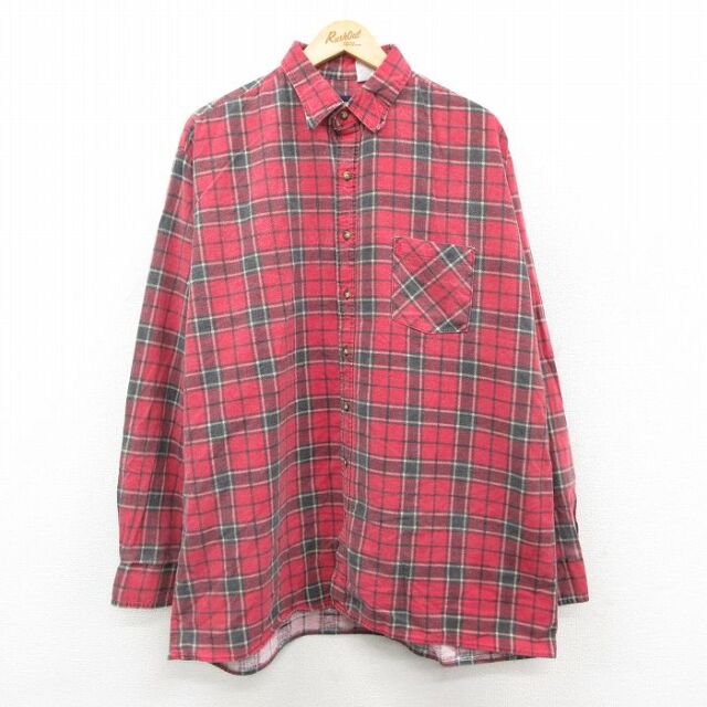 ピューリタン 90s 長袖フランネルシャツ レッドチェック XL | 古着