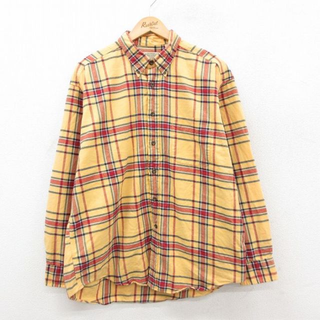 XL★古着 セントジョンズベイ 長袖 フランネル シャツ メンズ 00年代 00s コットン ボタンダウン 黄他 チェック【spe】 26feb17