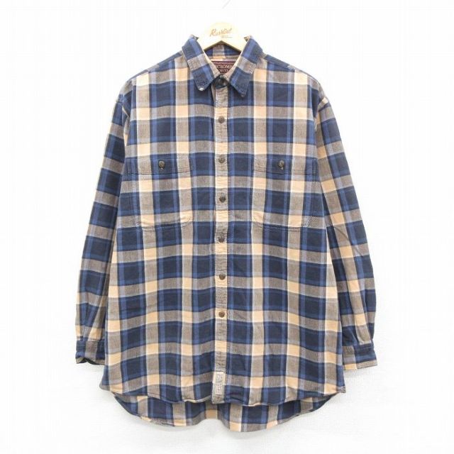 XL★古着 アバクロンビー 長袖 ヘビー フランネル シャツ メンズ 00年代 00s 大きいサイズ ロング丈 コットン 紺他 チェック 26feb17
