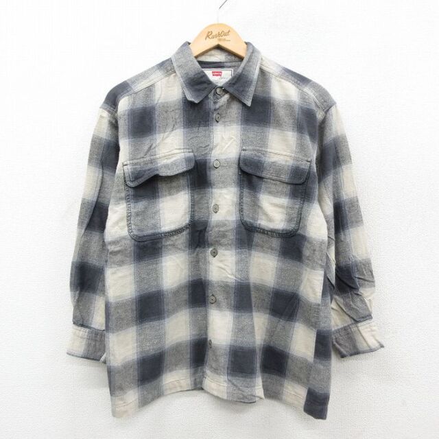 M★古着 リーバイス Levis 長袖 フランネル シャツ メンズ コットン グレー他 チェック 26feb21