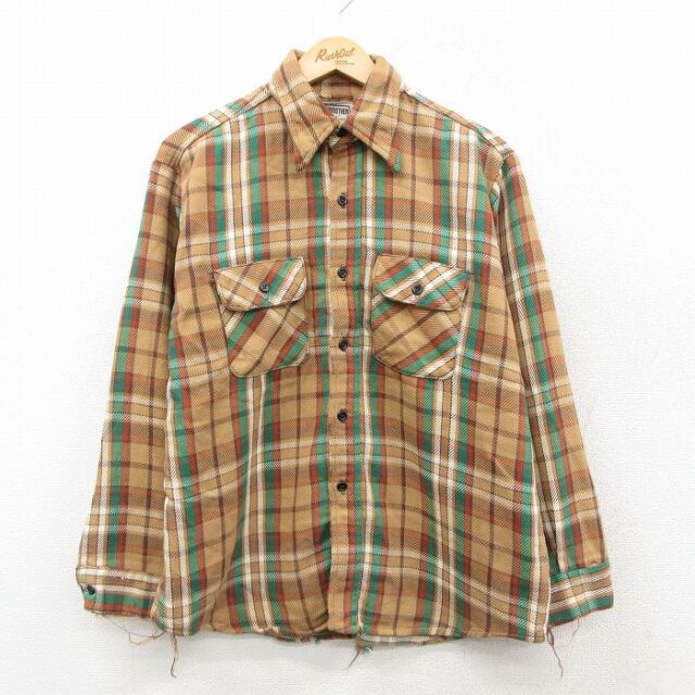 XL★古着 ファイブブラザー 長袖 ヘビー フランネル シャツ メンズ 80年代 80s ボロ USA製 薄茶他 チェック【spe】 26feb21