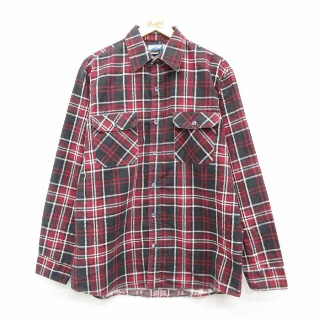 L★古着 長袖 フランネル シャツ メンズ 90年代 90s USA製 エンジ他 チェック 26feb21