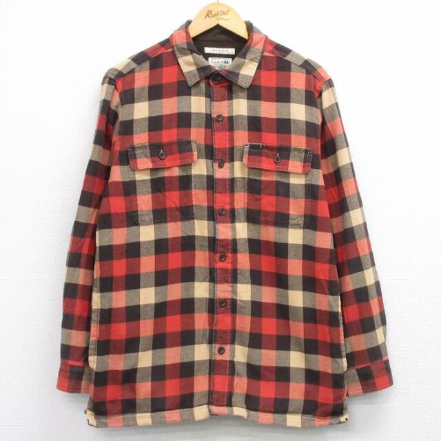 L★古着 エルエルビーン 長袖 フランネル シャツ 00年代 00s コットン ベージュ他 チェック 内側フリース 26feb25