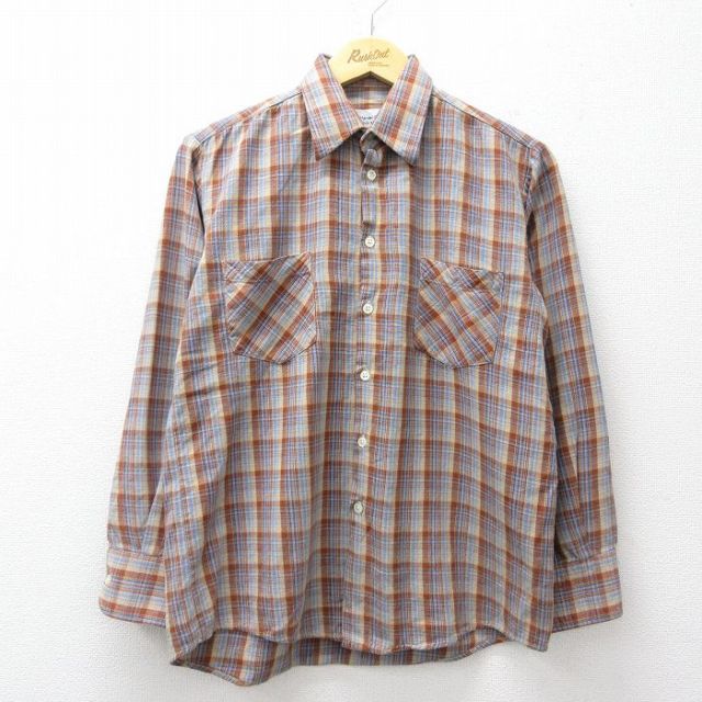 M★古着 長袖 フランネル シャツ メンズ 90年代 90s コットン 茶他 チェック 26mar07