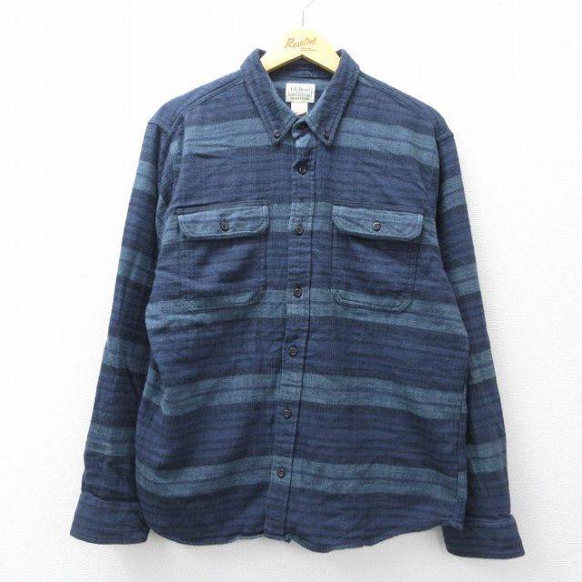 【20%OFF】エルエルビーン 00s 長袖フランネルシャツ ボーダー ネイビー XL | 古着