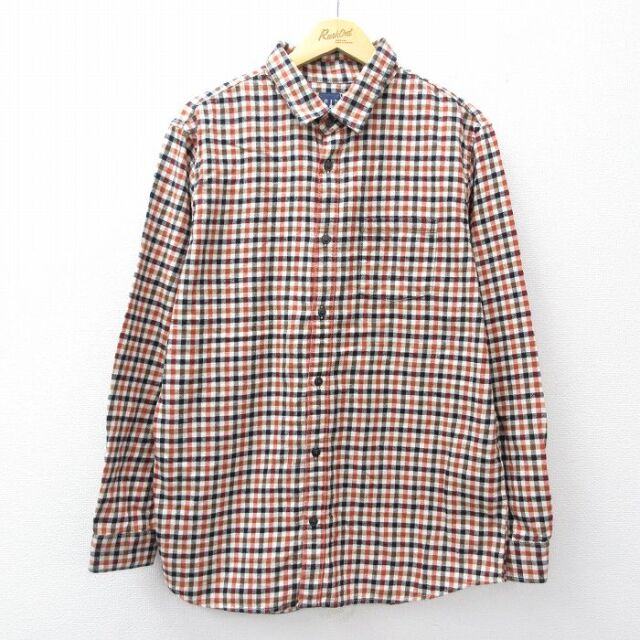 L★古着 ギャップ GAP 長袖 フランネル シャツ メンズ 00年代 00s オーガニックコットン ベージュ他 チェック 26mar14