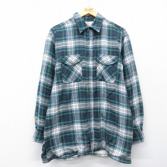 グリーンチェック フランネルシャツ 内側サーマル XL | 古着