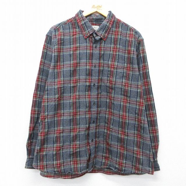 XL★古着 エルエルビーン 長袖 フランネル シャツ メンズ 00年代 00s 大きいサイズ コットン ボタンダウン 濃グレー他 チェック 26mar19