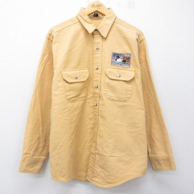 ヘビーフランネルシャツ 鳥 イエロー メンズXL相当 | 古着