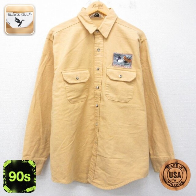 【20%OFF】ヘビーフランネルシャツ 鳥 イエロー メンズXL相当 | 古着