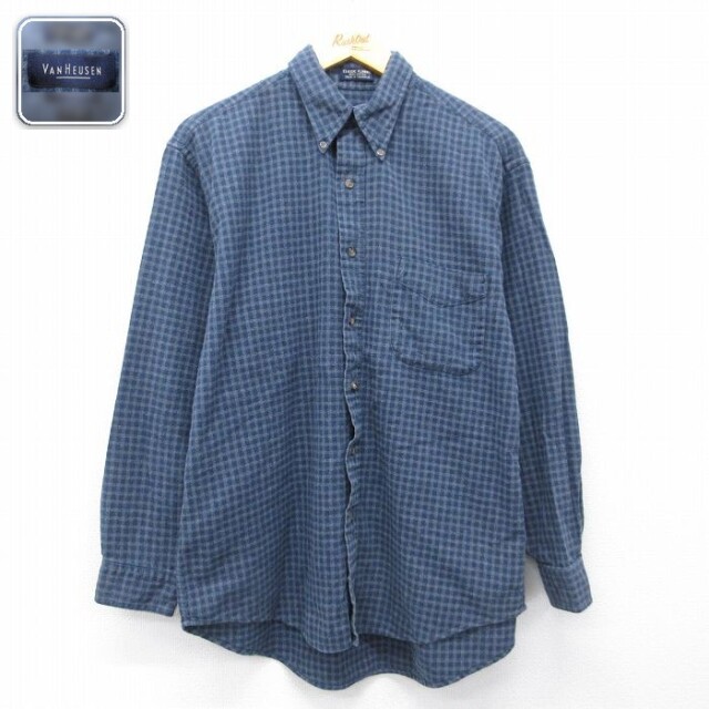 【20%OFF】バンヒューセン 長袖フランネルシャツ ネイビーチェック メンズL相当 | 古着