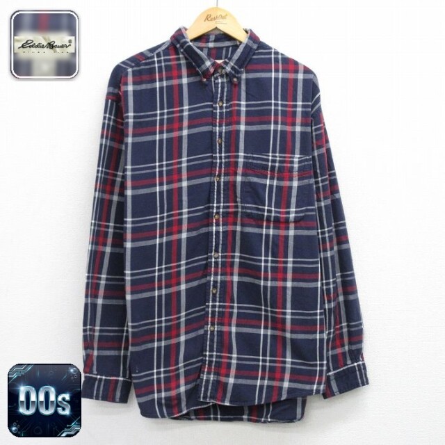 【20%OFF】エディーバウアー 00s 長袖フランネルシャツ ネイビーチェック メンズXL相当 | 古着