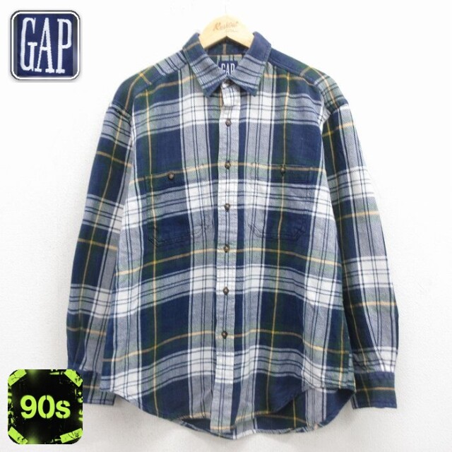 【20%OFF】ギャップ 90s 長袖フランネルシャツ ネイビーチェック メンズL相当 | 古着