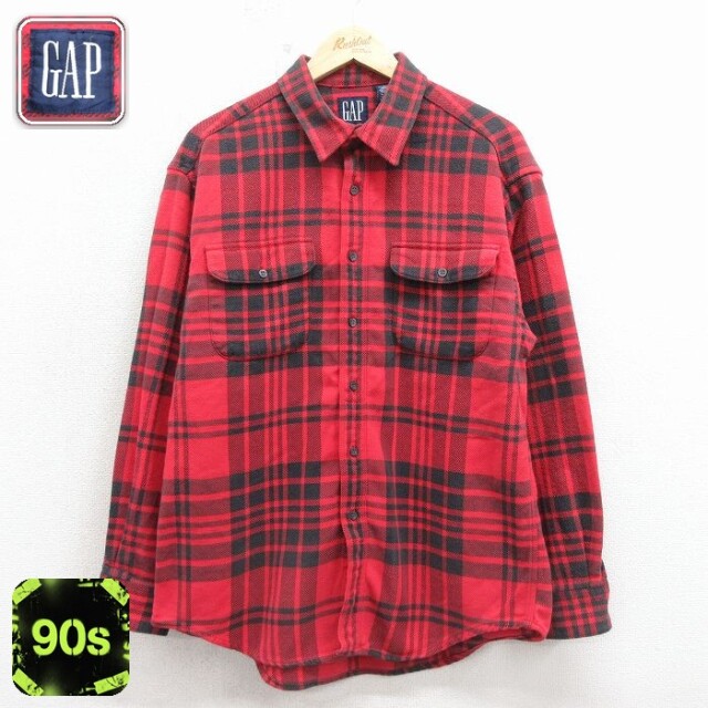 【20%OFF】ギャップ 90s 長袖フランネルシャツ レッドチェック メンズL相当 | 古着
