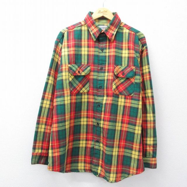 ファイブブラザー 70s 長袖フランネルシャツ チェック レッド メンズXL相当 | 古着
