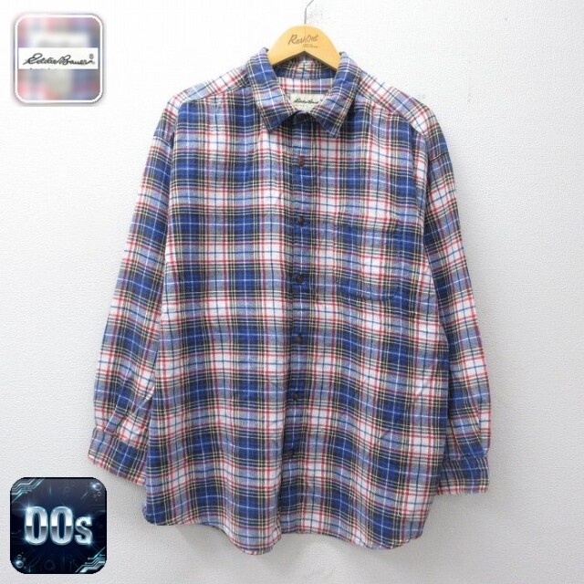 【20%OFF】エディーバウアー 00s 長袖フランネルシャツ ネイビーチェック メンズXL相当 | 古着