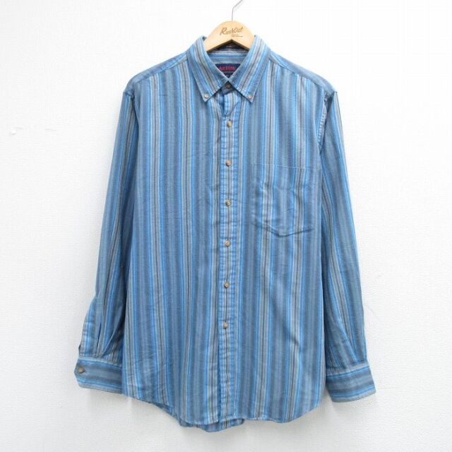 アロー 90s 長袖フランネルシャツ ストライプ ネイビー メンズXL相当 | 古着
