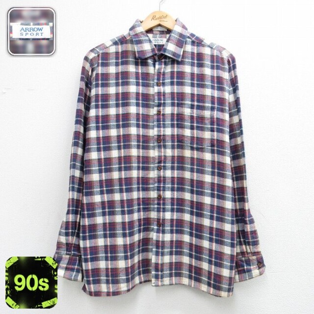 【20%OFF】アロー 90s 長袖フランネルシャツ ネイビーチェック メンズXL相当 | 古着