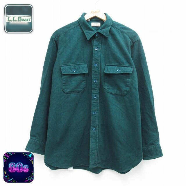 【20%OFF】エルエルビーン 80s 長袖フランネルシャツ シャモアクロス グリーン メンズXL相当 | 古着