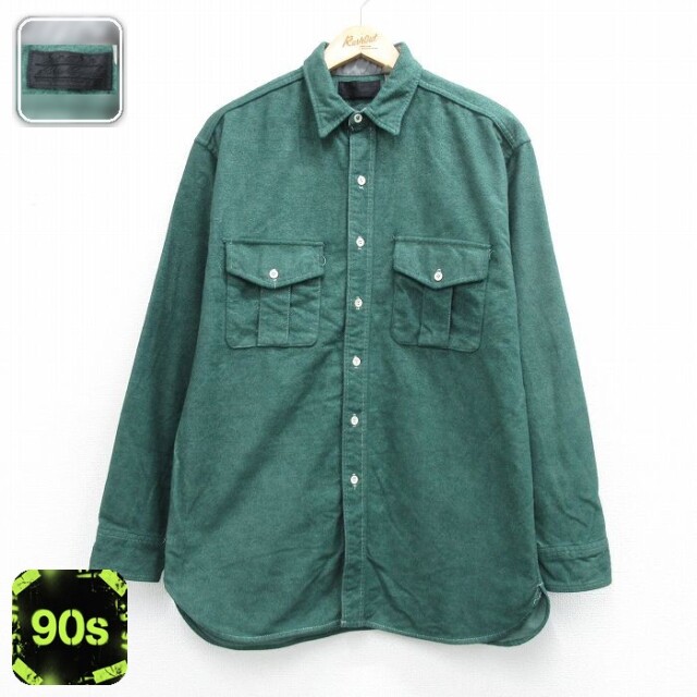 【20%OFF】エディーバウアー 90s 長袖フランネルシャツ グリーン メンズL相当 | 古着