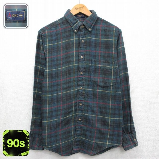 【20%OFF】アロー 90s 長袖フランネルシャツ チェック グリーン メンズM相当 | 古着
