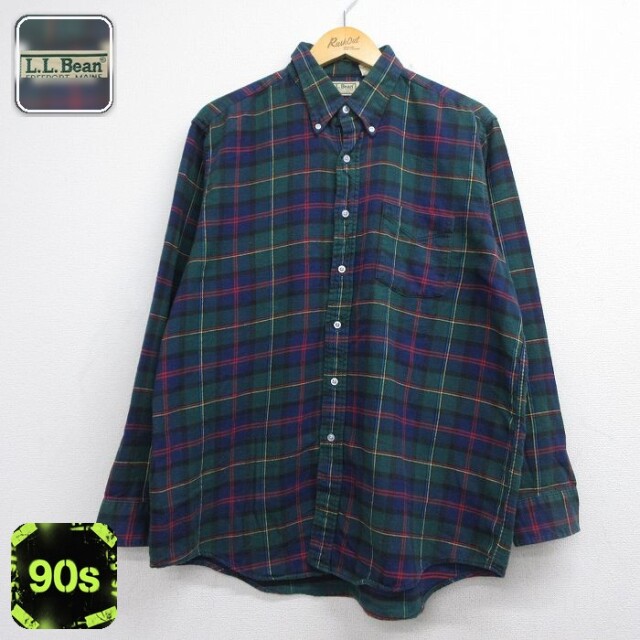 エルエルビーン 90s 長袖フランネルシャツ グリーンチェック メンズXL相当 | 古着
