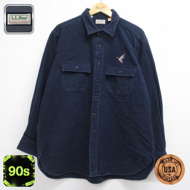 エルエルビーン 90s 長袖フランネルシャツ ネイビー メンズXL相当 | 古着