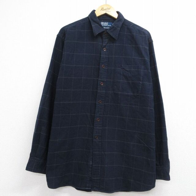 ラルフローレン 90s 長袖シャツ LOWELL SPORT ネイビーチェック メンズXL相当 | 古着