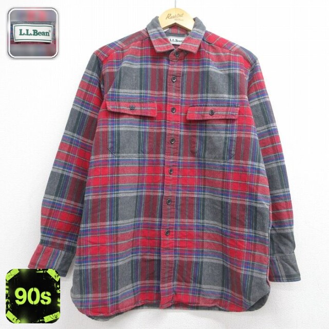 エルエルビーン 90s 長袖フランネルシャツ チェック レッド メンズL相当 | 古着
