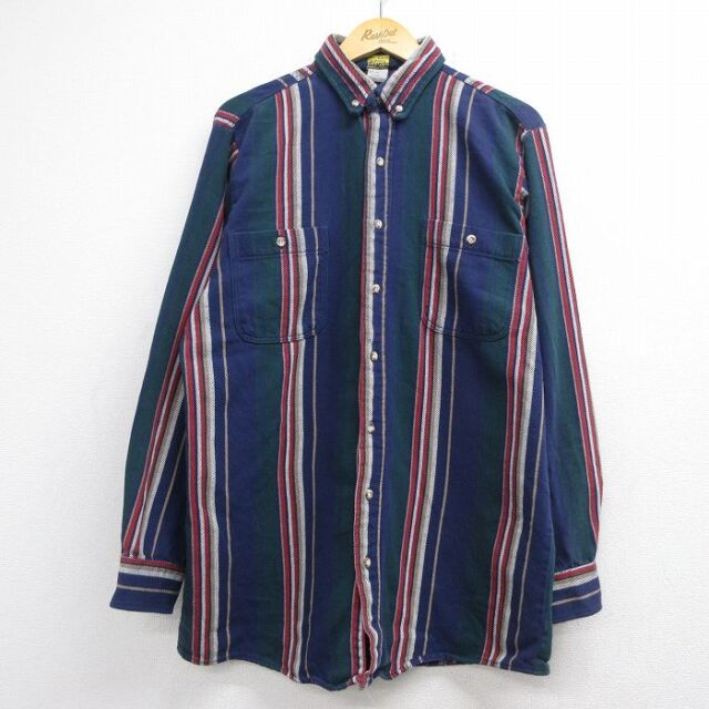 オシュコシュ 80s フランネルシャツ ネイビーストライプ メンズL相当 | 古着