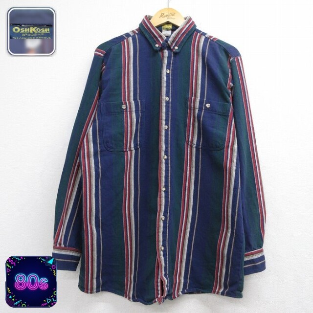 オシュコシュ 80s フランネルシャツ ネイビーストライプ メンズL相当 | 古着