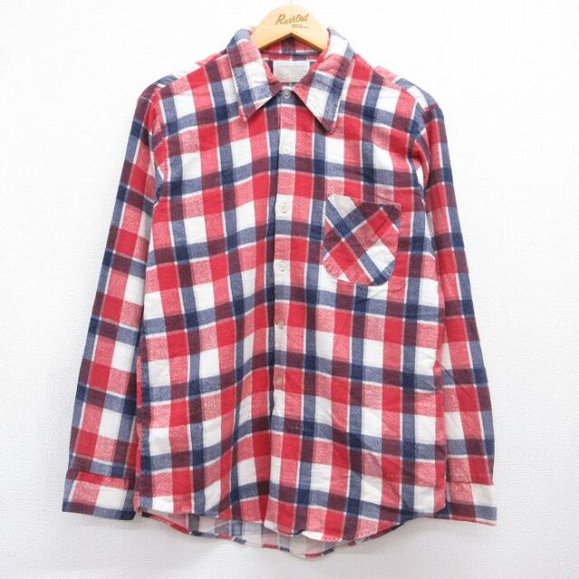 70s 長袖フランネルシャツ チェック レッド メンズM相当 | 古着
