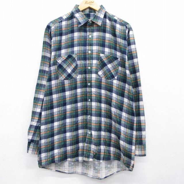 90s 長袖フランネルシャツ グリーンチェック メンズL相当 | 古着