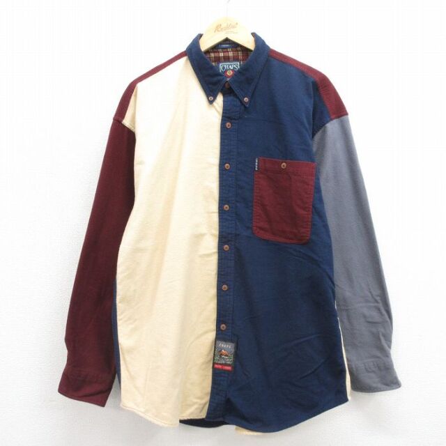 L★古着 ラルフローレン チャップス 長袖 ブランド フランネル シャツ メンズ 80年代 80s マルチカラー コットン ボタンダウン ネイビー【spe】 26jul27